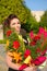 Happy beauty with flower bouquets