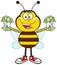 Happy Bee Cartoon Mascot Character With Cash