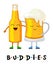 Happy beer buddies. Stylized characters. Vector illustration.