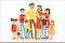 Happy Big Caucasian Family With Many Children Portrait With All The Kids And Babies And Tired Parents Colorful