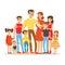 Happy Big Caucasian Family With Many Children Portrait With All The Kids And Babies And Tired Parents Colorful