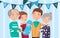 Happy big family portrait, best moments on pictures, photo of family members vector Illustratio