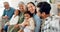 Happy big family, sofa and selfie laughing for photograph, memory or bonding in living room at home. Portrait of parents