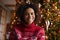 Happy biracial woman talk on video call on winter holidays