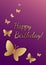 Happy birhday greeting card with golden butterfies