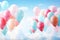 Happy birhtday greeting banner design, flying helium air balloons, festive celebration background