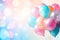 Happy birhtday greeting banner design, flying helium balloons, festive celebration background card