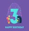 Happy Birthday 3 Years Banner Template, Birthday Anniversary Number Bright Festive Vector Illustration with Cute Animal