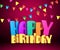 Happy birthday 3d vector text with colorful streamers for party