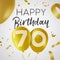 Happy birthday 70 seventy year gold balloon card