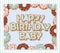 Happy birthday baby sweet greeting card template for boys. Donuts frame and striped pattern included.