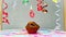 Happy birthday background with muffin with beautiful decorations with number candles 0. Colorful festive card happy birthday with