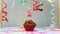 Happy birthday background with muffin with beautiful decorations with number candles 2. Colorful festive card happy birthday with