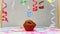 Happy birthday background with muffin with beautiful decorations with number candles 5. Colorful festive card happy birthday with