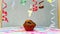 Happy birthday background with muffin with beautiful decorations with number candles 7. Colorful festive card happy birthday with