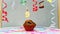 Happy birthday background with muffin with beautiful decorations with number candles 9. Colorful festive card happy birthday with