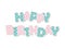 Happy birthday. Bold colorful polka dot letters. Cute stickers.