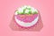 Happy birthday cake over pink background