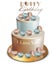 Happy birthday cake Vector realistic. Blue and golden. Anniversary, wedding, ceremony modern desserts