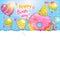 Happy Birthday card background with cute donut.