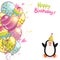 Happy Birthday card background with cute penguin.