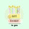 Happy birthday card with cake and candles. cute wishes card. vector illustration