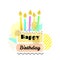 Happy birthday card with cake and candles. cute wishes card. vector illustration