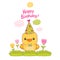 Happy Birthday card with a canary bird and tulips