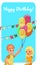 Happy Birthday Card Cartoon Boy Give Girl Balloons