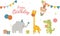 Happy birthday card with cute animals soft color.