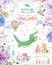 Happy birthday card with cute Croc Dandy Watercolor animal. Cute baby greeting card. Boho flowers and floral bouquets Happy
