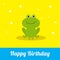 Happy Birthday card with cute frog. Baby background Flat design Sparkles