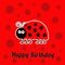Happy Birthday card with cute lady bug ladybird insect. Baby background Flat design