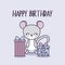 happy birthday card with cute mouse and gift boxes