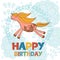 Happy birthday card with cute running horse