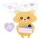 Happy birthday Card design cute kawaii hamster with Sweet cake decorated with fresh blackberry, cream and icing, pastel colors on