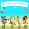 Happy Birthday card with funny wild animals on unicycles