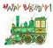 Happy birthday card with green train for kids
