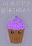 Happy birthday card with live purple cute cupcake