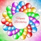Happy birthday card with place for text. Balloon decoration. Holiday party background with colorful balloons. Multicolor balloons