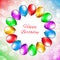 Happy birthday card with place for text. Balloon decoration. Holiday party background with colorful balloons. Multicolor balloons