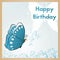 Happy Birthday card. The postcard is decorated with a blue butterfly and white plant. Congratulation design template.