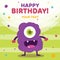 Happy Birthday card with purple cute monster