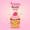 Happy Birthday card with raspberry cupcake.