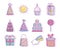 Happy birthday celebration party decoration cakes gifts hat candy icons