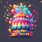 Happy Birthday - A Colorful Birthday Cake With Balloons And Confetti