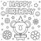 Happy Birthday. Coloring page. Vector illustration of deer.