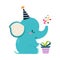 Happy Birthday Concept, Adorable Elephant Baby Animal in Party Hat, Baby Shower Celebration Element Cartoon Vector