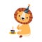 Happy Birthday Concept, Adorable Lion Baby Animal with Festive Cupcake, Baby Shower Celebration Element Cartoon Vector