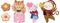 Happy birthday concept animal set. Collection of adorable ribbon dessert balloon. Birthday party funny elements doodle watercolor